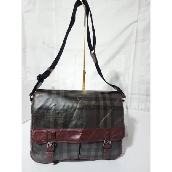 Authentic Burberry Smoked Check Crossbody/Messenger Bag Wine/Brown - Picture 6 of 16
